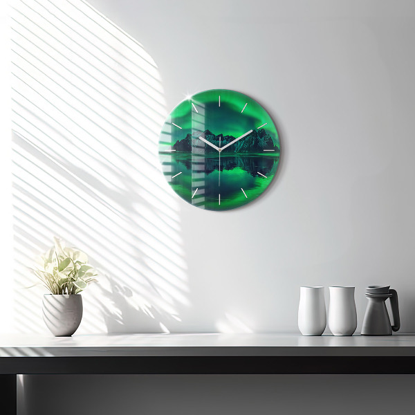 Round glass wall clock Northern lights