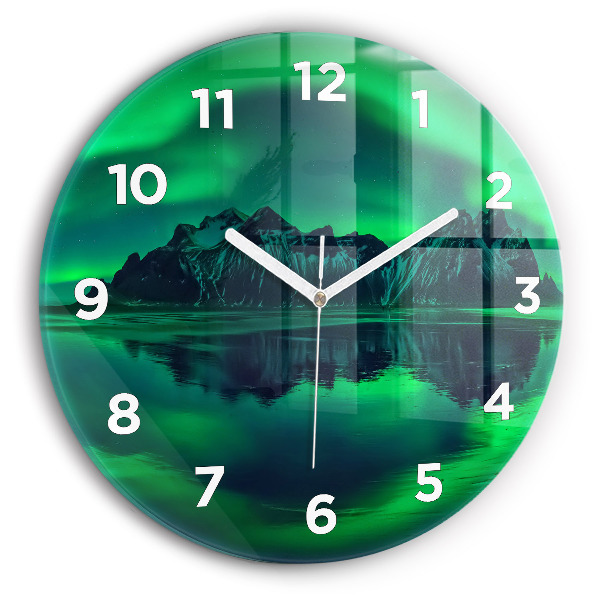 Round glass wall clock Northern lights