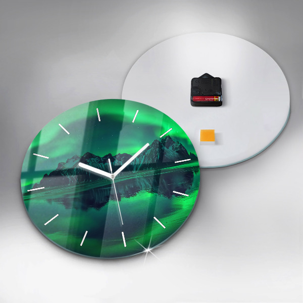 Round glass wall clock Northern lights