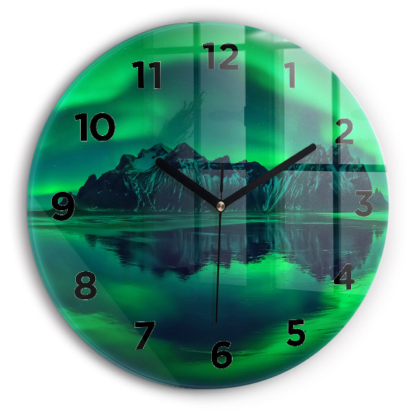 Round glass wall clock Northern lights