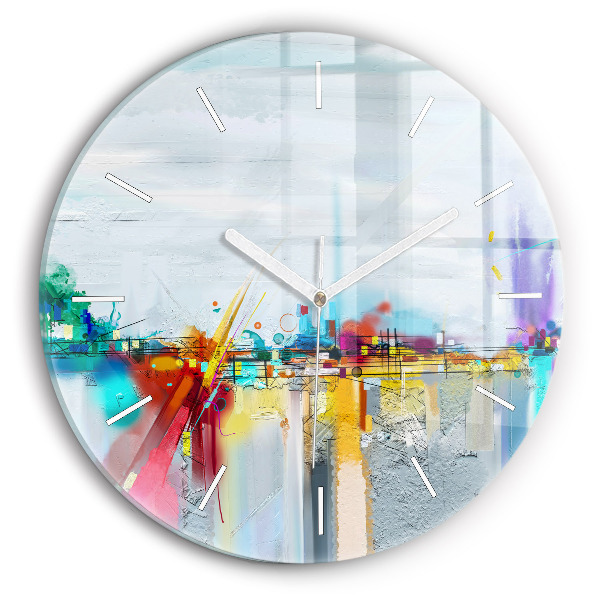 Round glass wall clock Abstract oil landscape