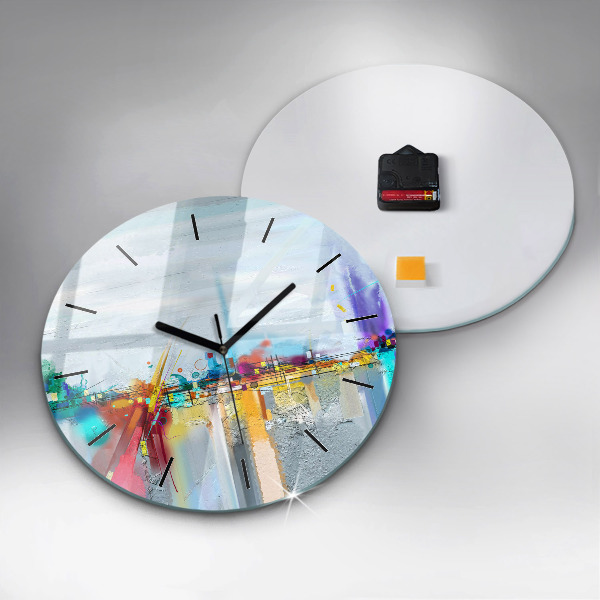 Round glass wall clock Abstract oil landscape