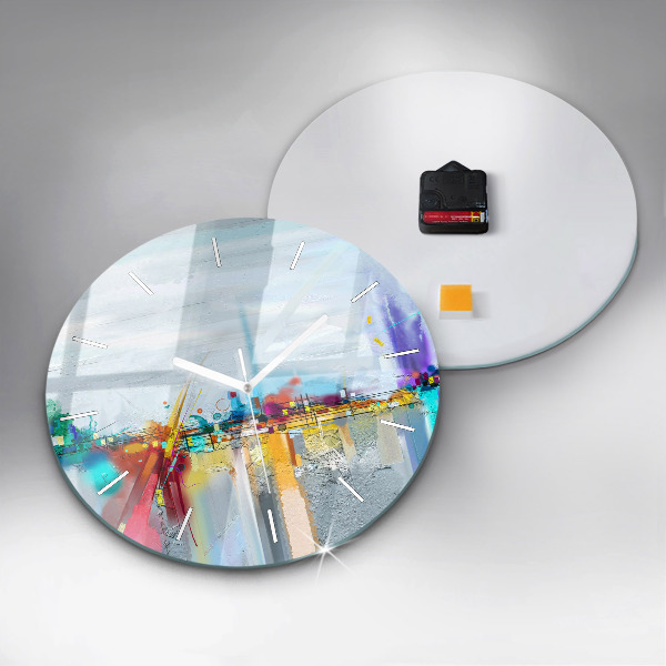 Round glass wall clock Abstract oil landscape