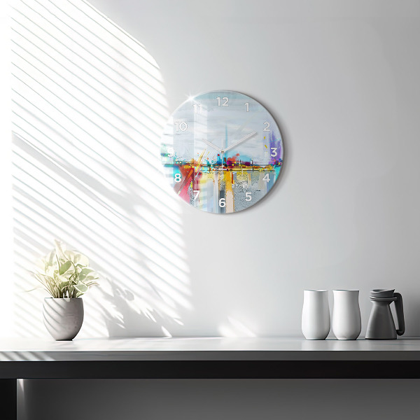 Round glass wall clock Abstract oil landscape