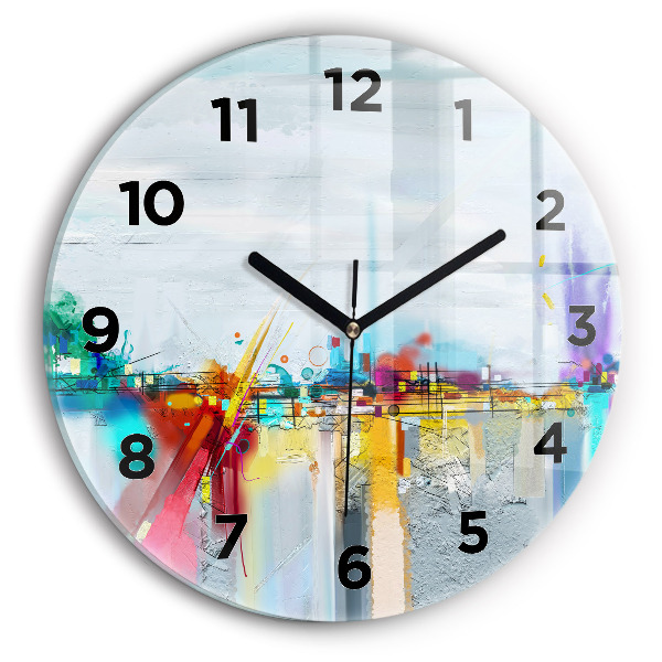 Round glass wall clock Abstract oil landscape