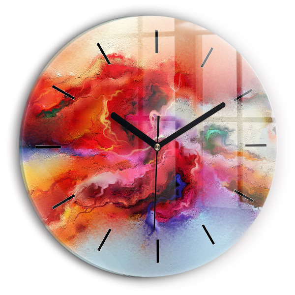 Round glass wall clock Spilled paint