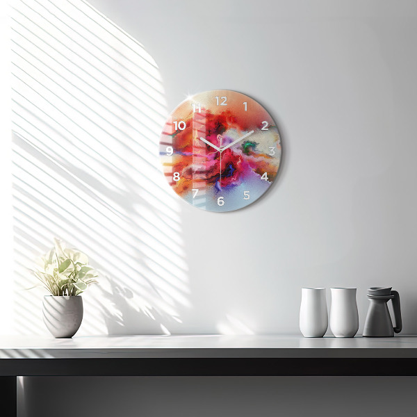 Round glass wall clock Spilled paint