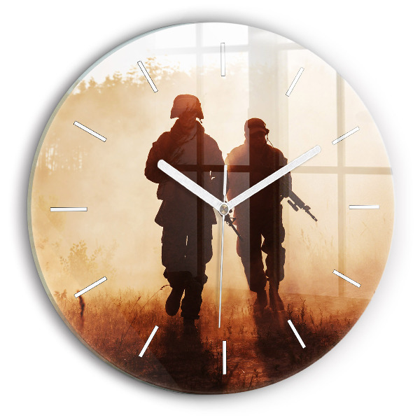 Round glass wall clock Soldiers