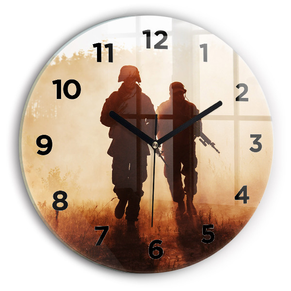 Round glass wall clock Soldiers