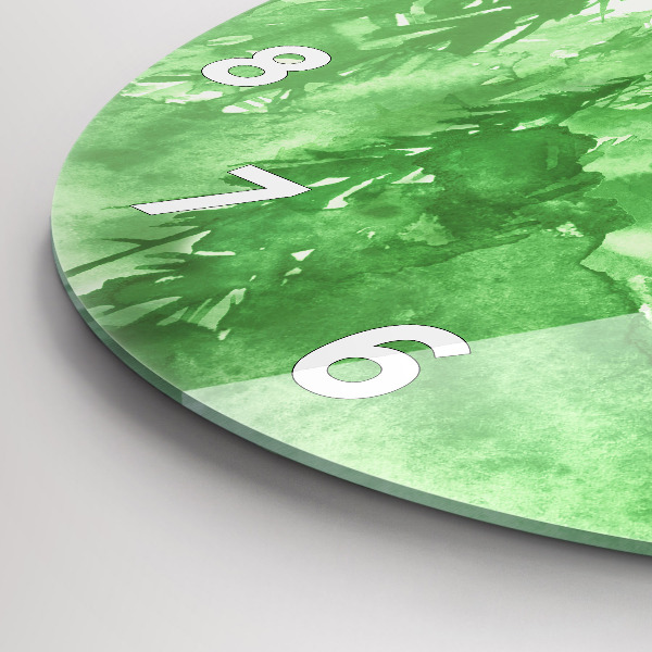 Round glass wall clock Painting green forest