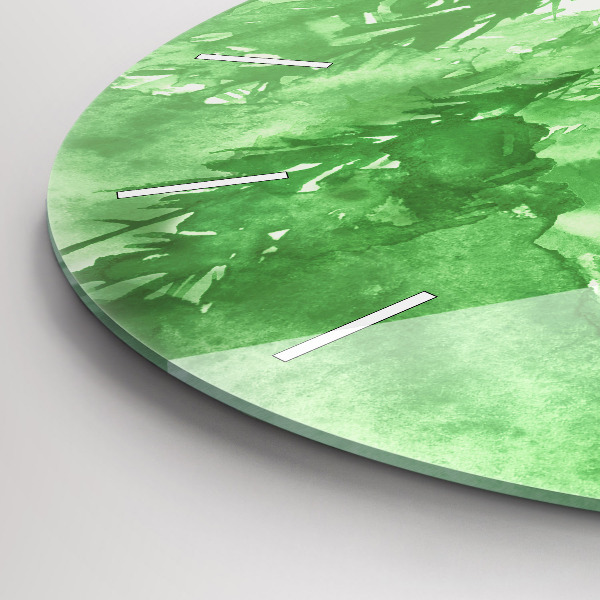 Round glass wall clock Painting green forest