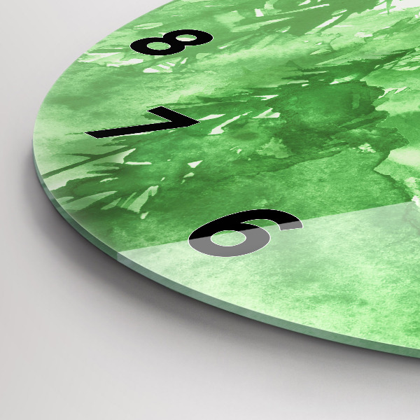 Round glass wall clock Painting green forest