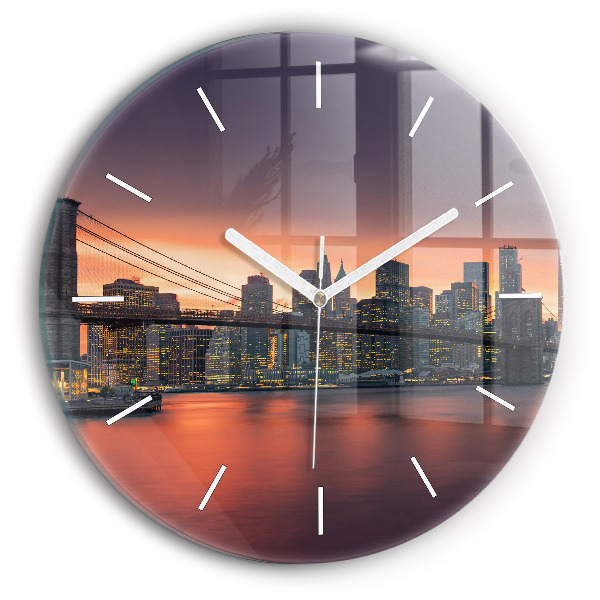 Round glass wall clock New York East River