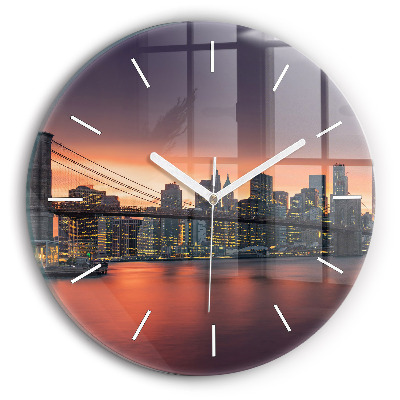 Round glass wall clock New York East River
