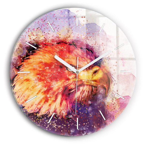 Round glass wall clock Watercolor eagle