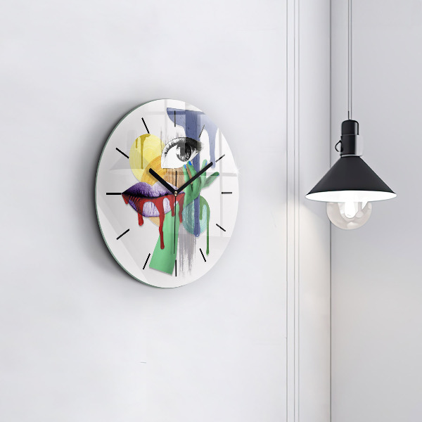 Round glass wall clock Surrealist collage
