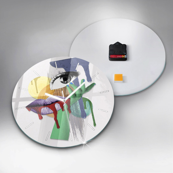 Round glass wall clock Surrealist collage
