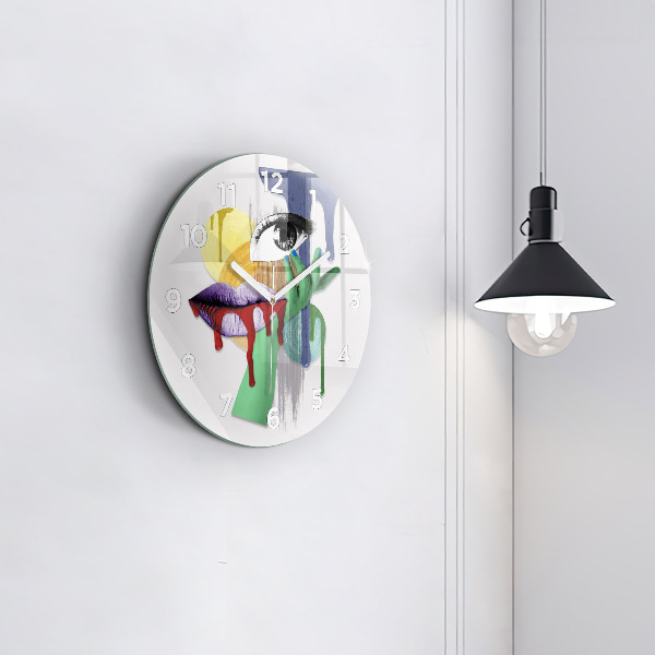 Round glass wall clock Surrealist collage