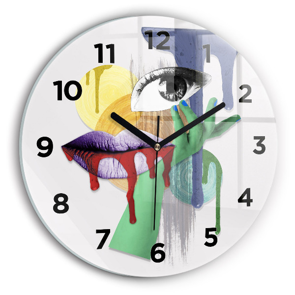 Round glass wall clock Surrealist collage