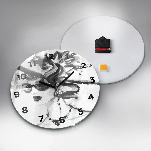 Round glass wall clock Fashionable woman