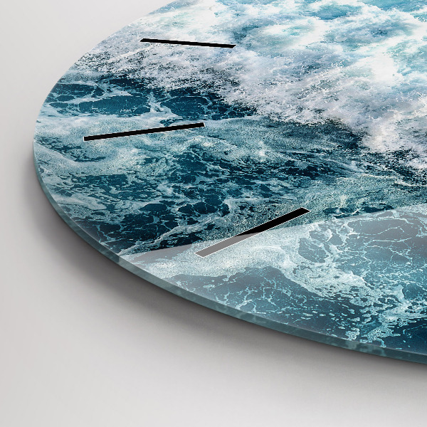 Round glass wall clock Ocean waves
