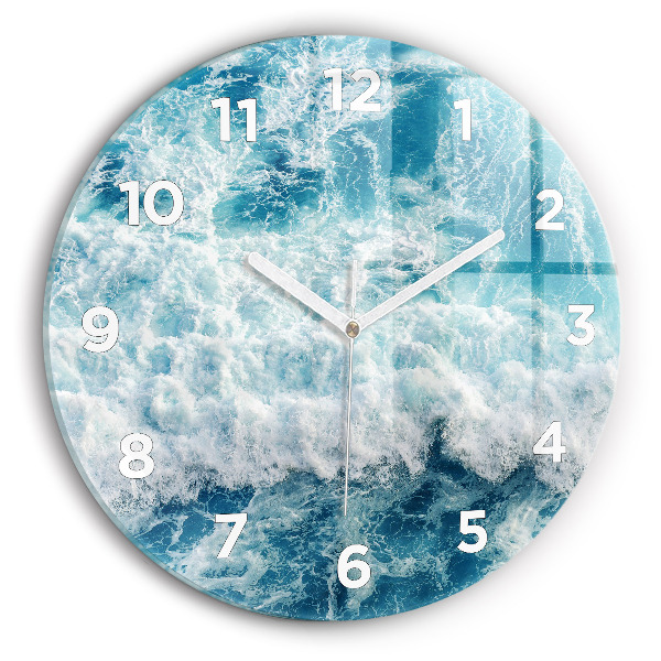 Round glass wall clock Ocean waves