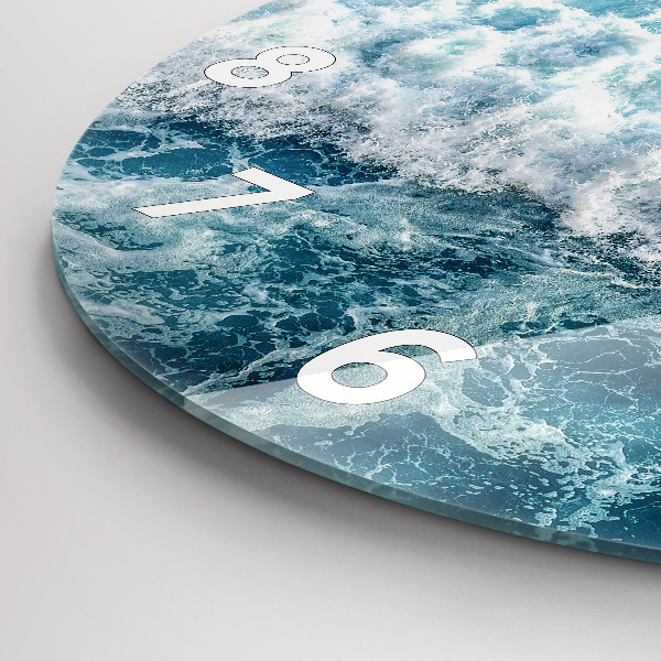 Round glass wall clock Ocean waves