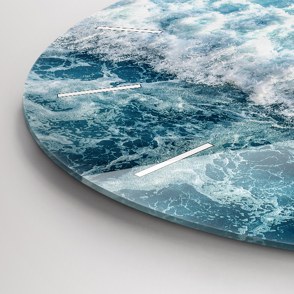 Round glass wall clock Ocean waves