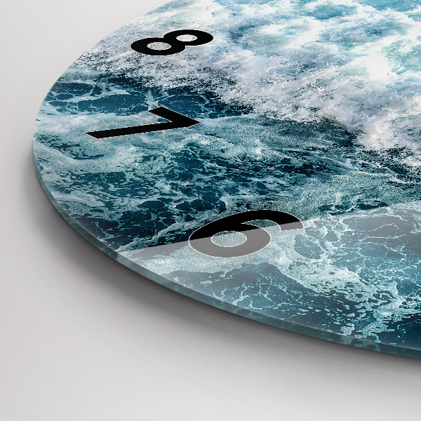 Round glass wall clock Ocean waves