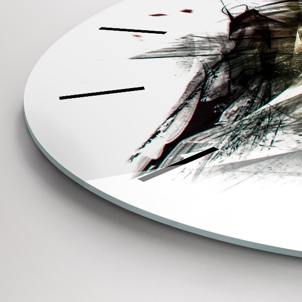 Round glass wall clock Drawn portrait of a wolf