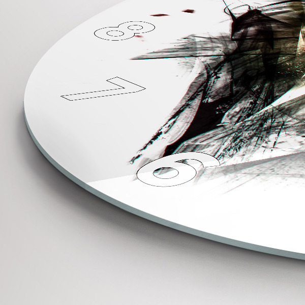 Round glass wall clock Drawn portrait of a wolf