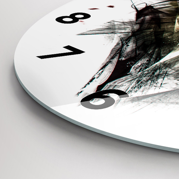 Round glass wall clock Drawn portrait of a wolf