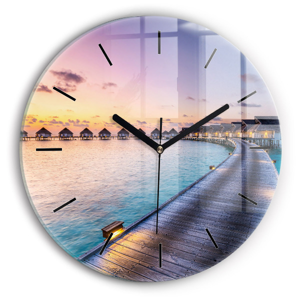 Round glass wall clock Sunset Maldives