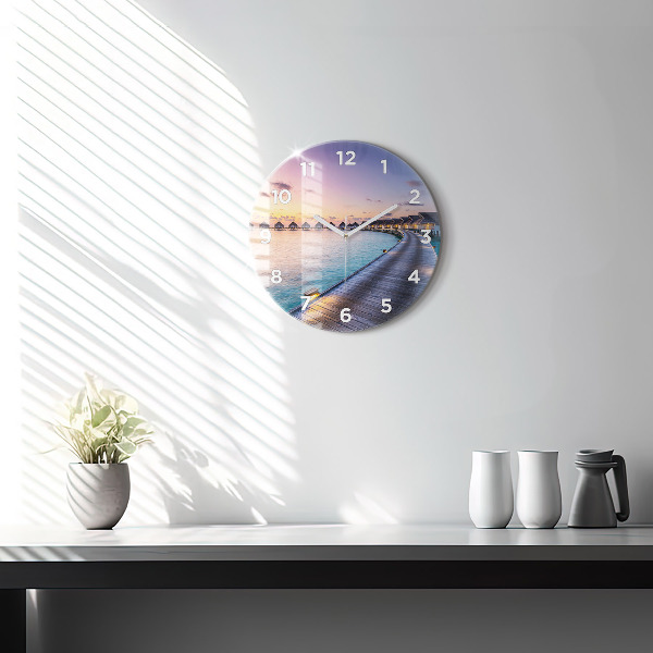 Round glass wall clock Sunset Maldives