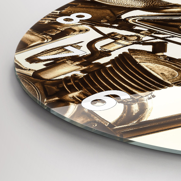 Round glass wall clock Vintage Motorcycle Sepia