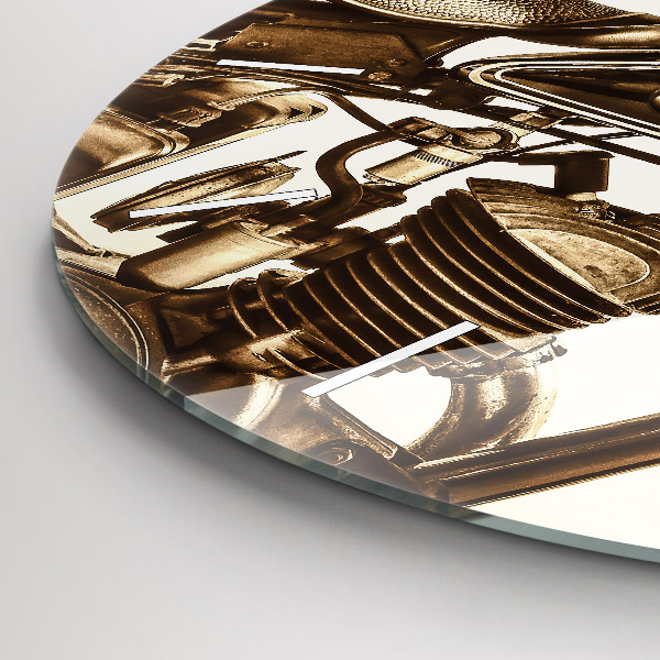 Round glass wall clock Vintage Motorcycle Sepia