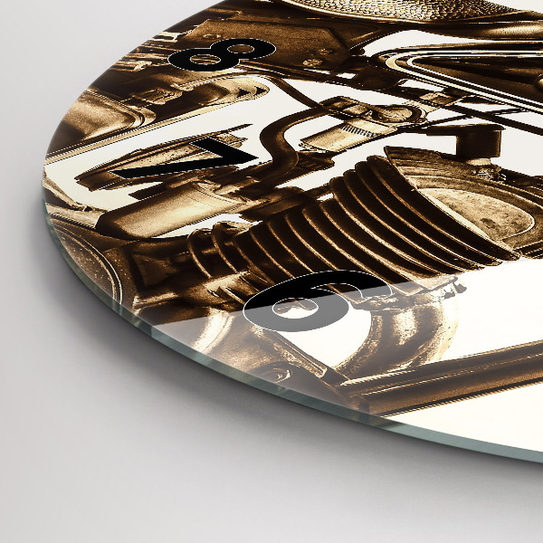 Round glass wall clock Vintage Motorcycle Sepia