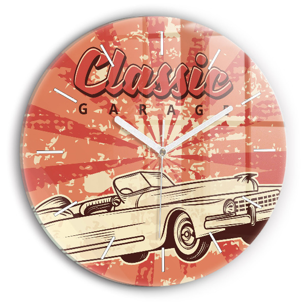 Round glass wall clock Vintage Retro car