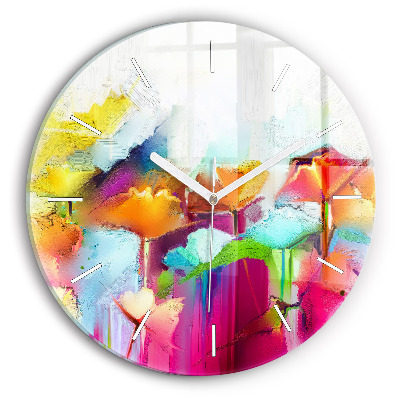 Round glass wall clock Abstract flowers