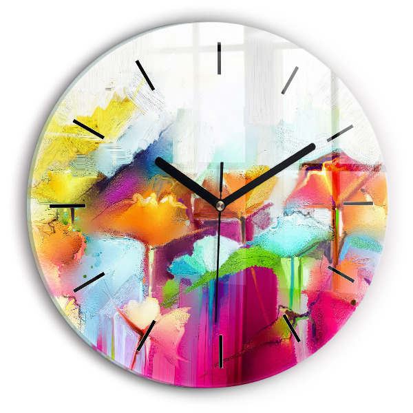 Round glass wall clock Abstract flowers