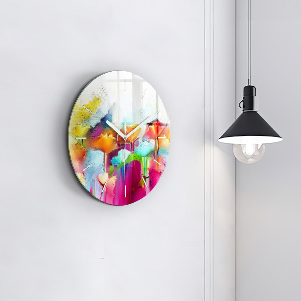 Round glass wall clock Abstract flowers
