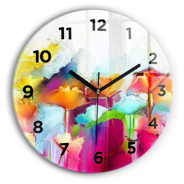 Round glass wall clock Abstract flowers