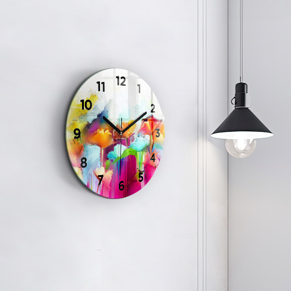 Round glass wall clock Abstract flowers