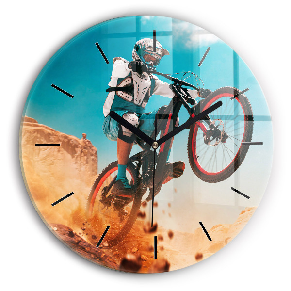 Round glass wall clock Stuntman and adrenaline