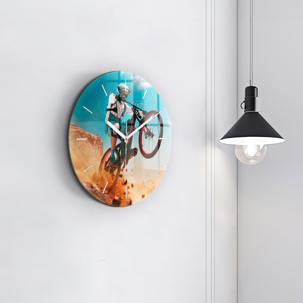 Round glass wall clock Stuntman and adrenaline