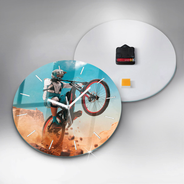 Round glass wall clock Stuntman and adrenaline