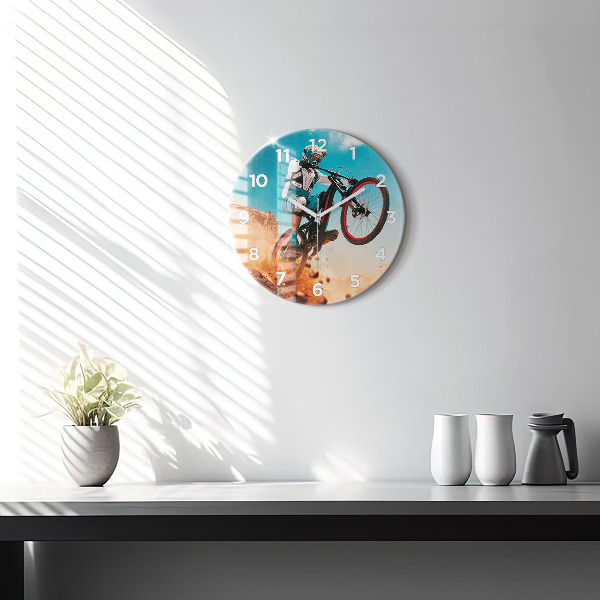 Round glass wall clock Stuntman and adrenaline