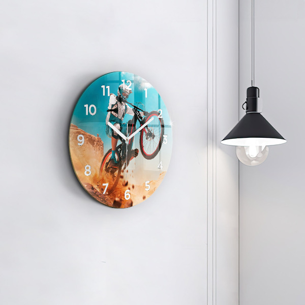 Round glass wall clock Stuntman and adrenaline