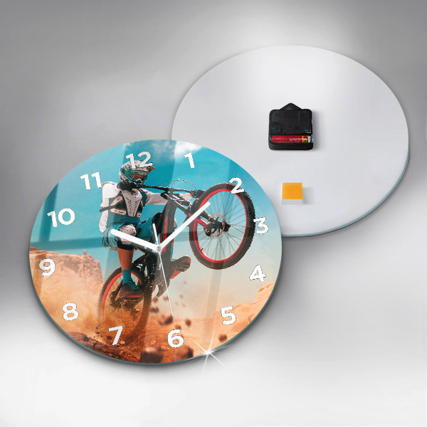 Round glass wall clock Stuntman and adrenaline
