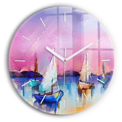 Round glass wall clock Seascape